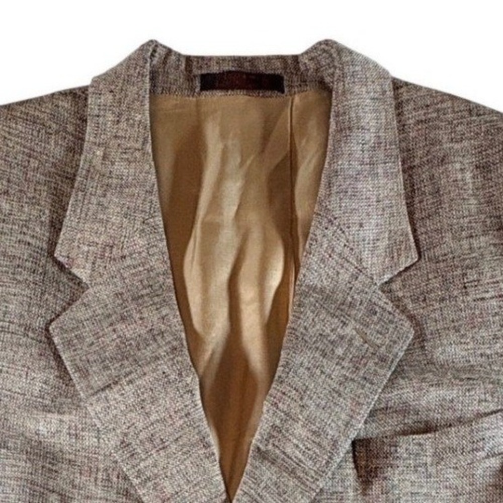 English Manor Silk Blazer Men 40R Tan Vintage Textured Sport Coat Made in Poland